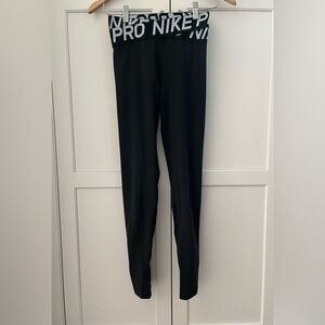 Nike Pro wrap around waist band leggings size S dark green mesh details NWOT